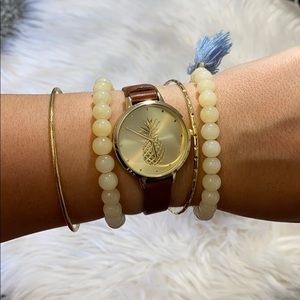 Pineapple watch with brown faux leather band